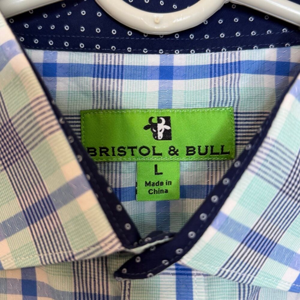 Bristol & Bull Shirt Mens large Blue White Button Up Long Sleeve Casual Men - Picture 3 of 4
